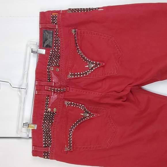 Robin Jean Red Denim Killer Black STUDDED RHINESTONE FLAP jeans ●rare● Sz.44 - Picture 1 of 16